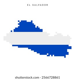 El Salvador pixel flag map icon. 8 bit pixel art Salvadoran map covered with flag. Flat vector illustration isolated on white background.