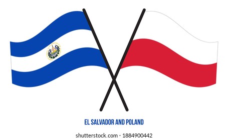 El Salvador and Poland Flags Crossed And Waving Flat Style. Official Proportion. Correct Colors.