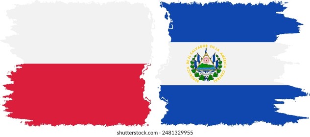 El Salvador and Poland grunge flags connection, vector