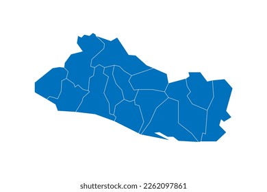 El Salvador political map of administrative divisions - departments. Solid blue blank vector map with white borders.