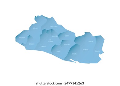 El Salvador political map of administrative divisions - departments. Shaded vector map with 3D-like blue gradient and name labels