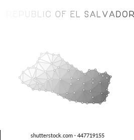 El Salvador polygonal vector map. Molecular structure country map design. Network connections polygonal El Salvador map in geometric style for your infographics.