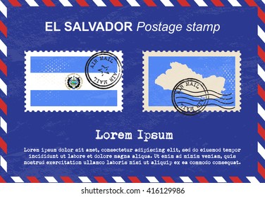 El Salvador postage stamp, postage stamp, vintage stamp, air mail envelope.