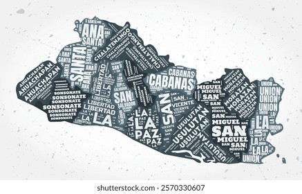 El Salvador regions word clouds. Country shape on textured background. El Salvador design in typographic style. Stylish vector illustration.