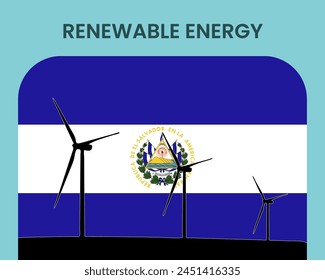 El Salvador renewable energy, environmental and ecological energy idea, wind turbine with El Salvador flag, electrical industry, alternative solar power