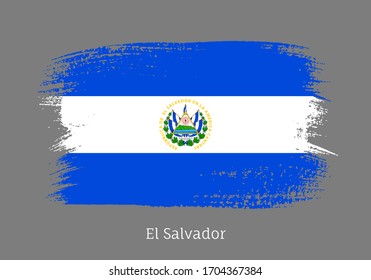 El Salvador republic official flag in shape of paintbrush stroke. National identity symbol for patriotic design. Grunge brush blot isolated vector illustration. El salvador country nationality sign.