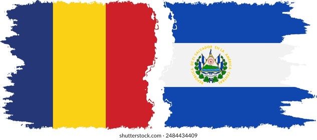 El Salvador and Romania grunge flags connection, vector