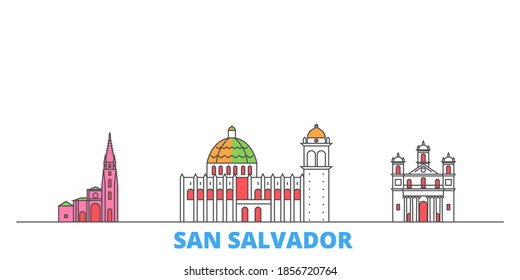 El Salvador, San Salvador, paisaje urbano lineal, vector plano. Punto de referencia de la ciudad de viajes, ilustración de oultine, íconos del mundo de la línea