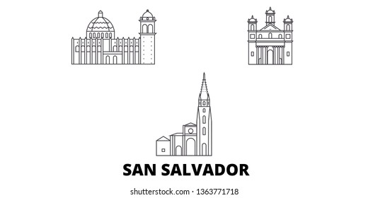 El Salvador, San Salvador line travel skyline set. El Salvador, San Salvador outline city vector illustration, symbol, travel sights, landmarks.