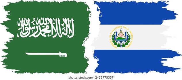 El Salvador and Saudi Arabia grunge flags connection, vector