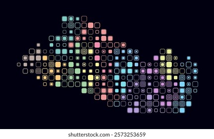 El Salvador, shape of the country built of colored cells. Digital style map of El Salvador on a dark background. Large size rounded square blocks. Beautiful vector illustration.