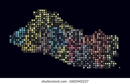 El Salvador, shape of the country built of colored cells. Digital style map of El Salvador on dark background. Small size rounded square blocks. Stylish vector illustration.