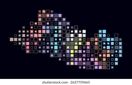 El Salvador, shape of the country built of colored cells. Digital style map of El Salvador on dark background. Large size square blocks. Stylish vector illustration.
