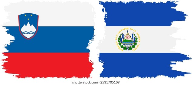 El Salvador and Slovenia grunge flags connection, vector