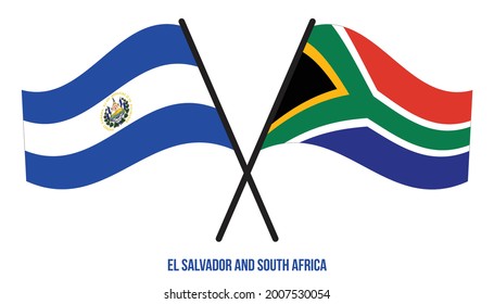 El Salvador and South Africa Flags Crossed And Waving Flat Style. Official Proportion. Correct Colors.