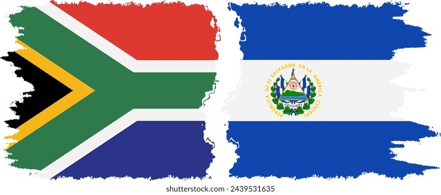 El Salvador and South Africa grunge flags connection, vector