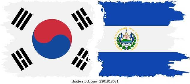 El Salvador and South Korea grunge flags connection, vector