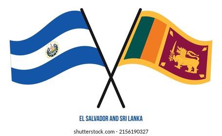 El Salvador and Sri Lanka Flags Crossed And Waving Flat Style. Official Proportion. Correct Colors.