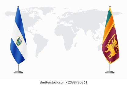 El Salvador and Sri Lanka flags for official meeting against background of world map.