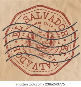 El Salvador Stamp Travel Passport. Design Retro Symbol Country. Old Vintage Postmark.