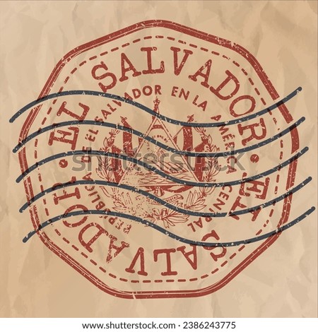 El Salvador Stamp Travel Passport. Design Retro Symbol Country. Old Vintage Postmark.