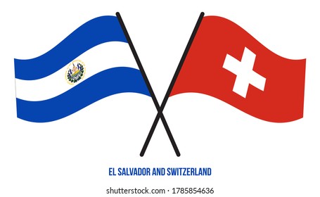 El Salvador and Switzerland Flags Crossed And Waving Flat Style. Official Proportion. Correct Colors.