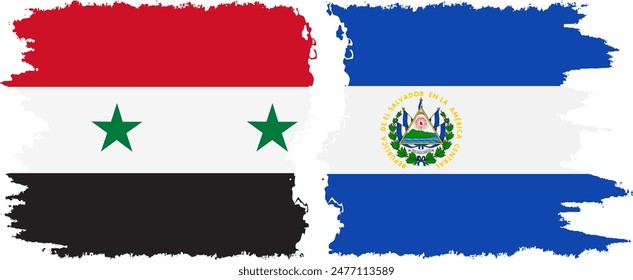 El Salvador and Syria grunge flags connection, vector