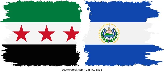 El Salvador and Syrian Revolution grunge flags connection, vector