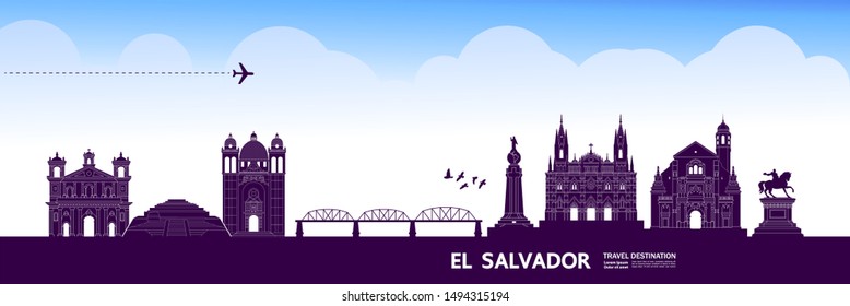 El Salvador travel destination grand vector illustration.