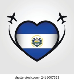 El Salvador Travel Heart Flag With Airplane Icons