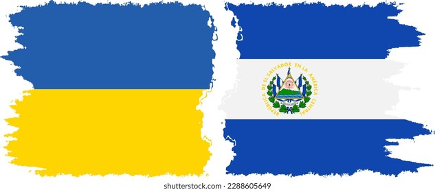 El Salvador and Ukraine grunge flags connection, vector