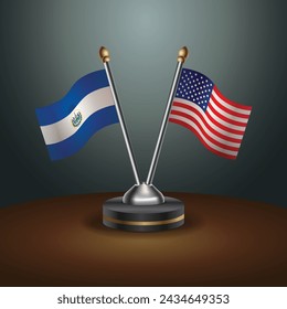 El Salvador and United States table flags with gradient backgrund. Vector Illustration