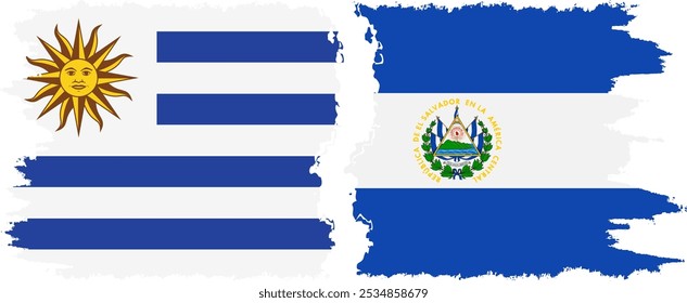 Conexión de banderas grunge de El Salvador y Uruguay, Vector