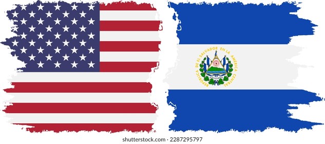 Conexión de banderas grises de El Salvador y Estados Unidos, vector