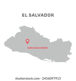 El salvador vector map illustration, country map silhouette with mark the capital city of El salvador. vector illustration