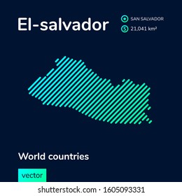 El Salvador vector map in trendy green and mint colors on dark blue background. Flat style