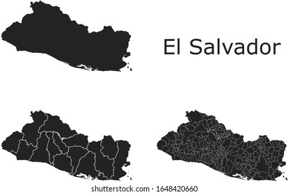 El Salvador vector maps with administrative regions, municipalities, departments, borders