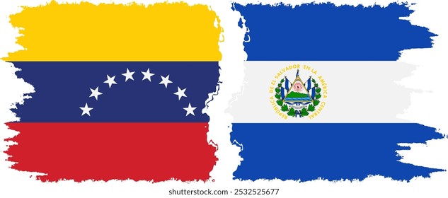 El Salvador and Venezuela grunge flags connection, vector