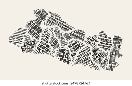 El Salvador Word Cloud. Country with regions division. El Salvador typographic text clouds vector image design. Vintage gazette style country shape image. Artistic vector illustration.