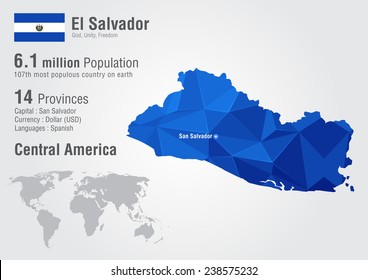 Mapa mundial de El Salvador con una textura de diamante en píxeles. Geografía mundial.