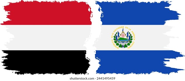 El Salvador and Yemen grunge flags connection, vector