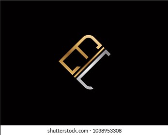 EL square shape Letter logo Design in silver gold color
