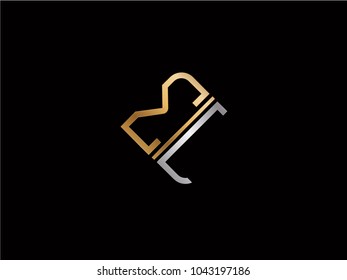 el square shape Letter logo Design in silver gold color

