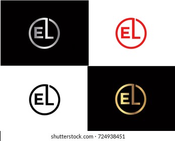 EL text gold black silver modern creative alphabet letter logo design vector icon
