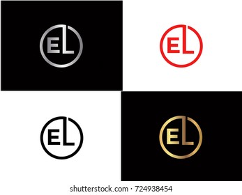 EL text gold black silver modern creative alphabet letter logo design vector icon
