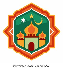 Elaborate, balanced vector pattern influenced by Islamic motifs, showcasing geometric shapes, clean white backdrop, ideal as emblem or insignia