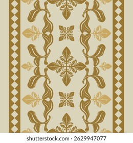 Elaborate Intricate Haute Couture Botanical Pattern Damask Baroque Victorian Style Border Pattern. Royal Classy Design with Scroll Ornament Twist Geometric Striped Rim for All Decoration Embroidery