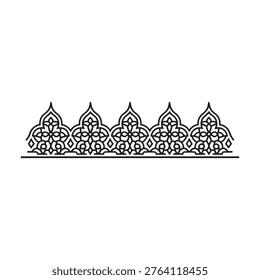 Elaborate Islamic frieze, repeating arch shapes, intricate geometric patterns, traditional architectural detail, cultural motif.