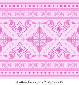 Elaborate Luxury Fuchsia with Paisley Scroll Ornament Decoration on Pink Background Seamless Pattern Border illustration Royal Delicate Design for Ancient Vintage ArtWork Wallpaper Backdrop Label Silk