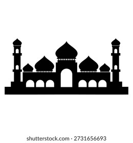 Aufwändige Moschee Silhouette mit vielen Kuppeln, Bögen, hohen Minaretten, perfekt für islamische Feiertage und Veranstaltungen